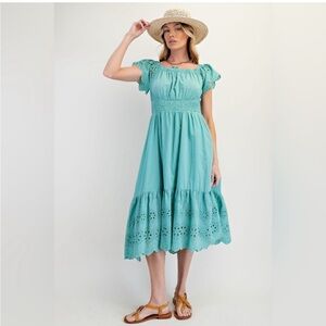 Easel Turquoise Eyelet Midi Dress